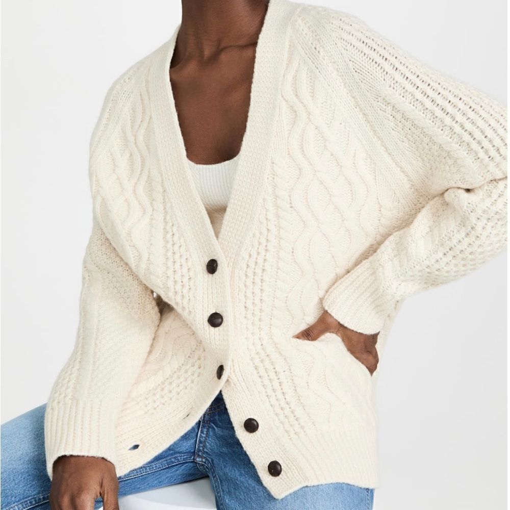 Re/Done Cream Cable Knit Button-Front Cardigan